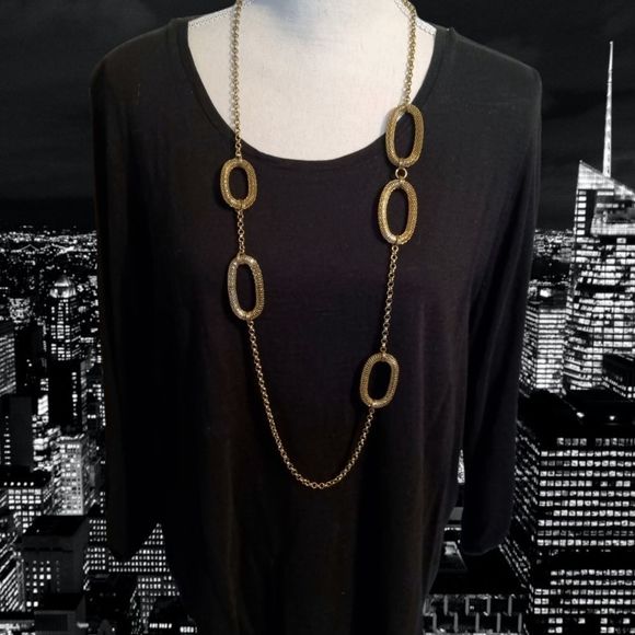 Trendy Long Gold Chain Link Necklace - Picture 1 of 6